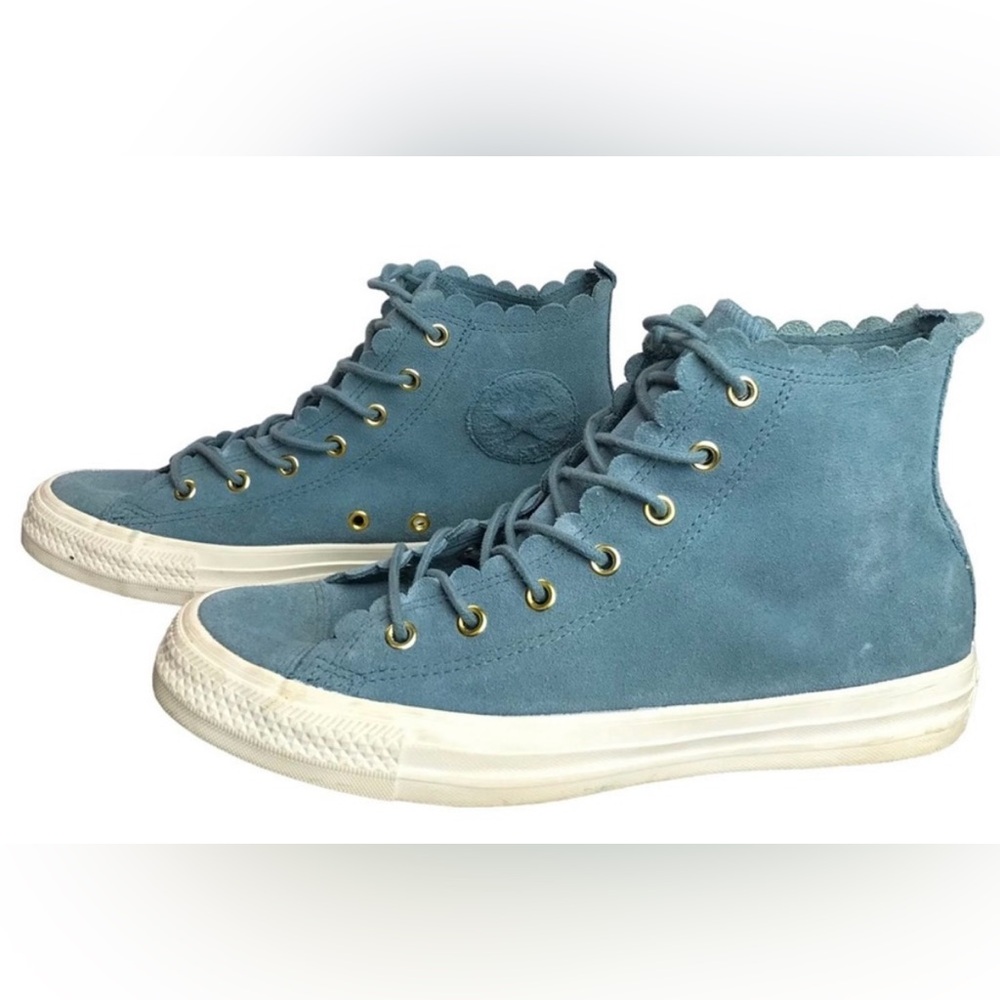 MOVING SALE!  Chuck Taylor All Star Blue Frilly Thrills Sneakers 8.5/39 - Picture 2 of 9